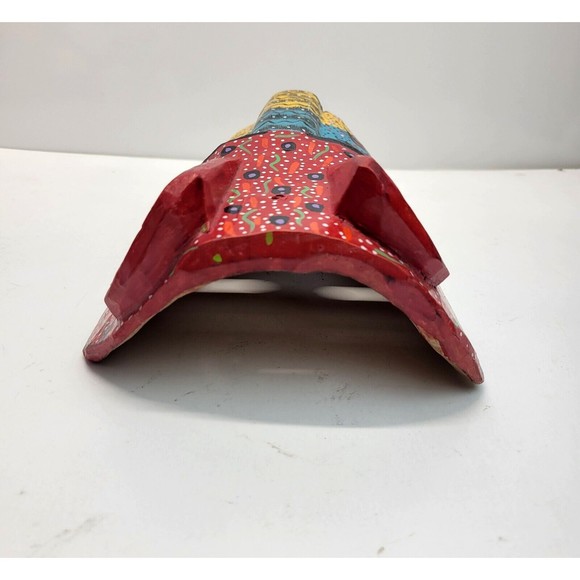 Handmade Carved Wood Cat Mask Jaguar Leopard Guatemala Mexico Folk Art Vintage - Picture 15 of 16